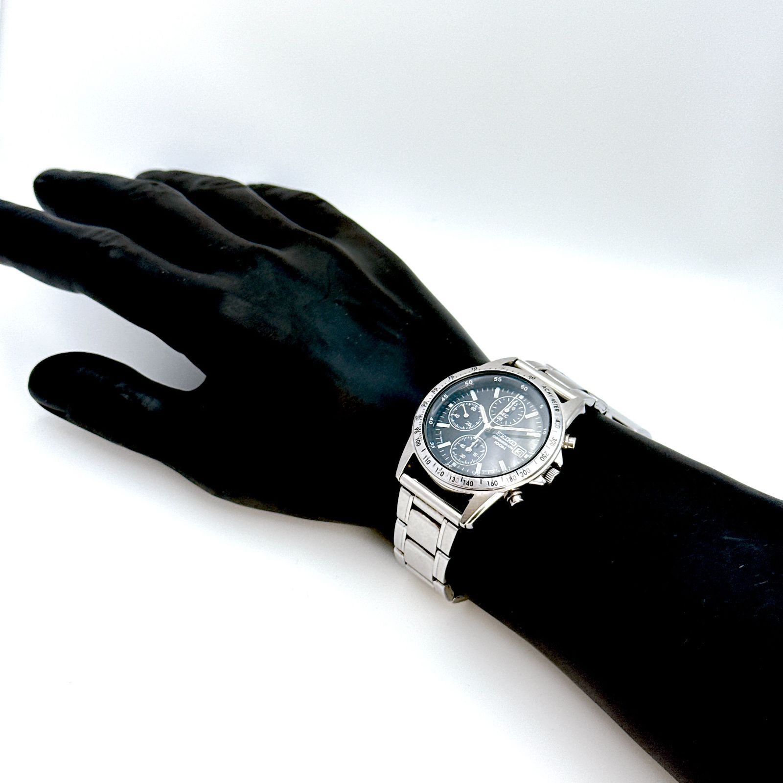 B086【稼働・美品】SEIKO CHRONOGRAPH セイコー クロノグラフ ブラック