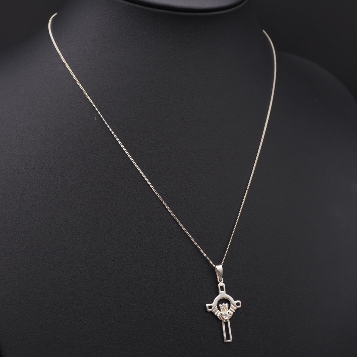 L394 ダイヤモンド風 925刻印 ペンダント ネックレス クロス ハンド