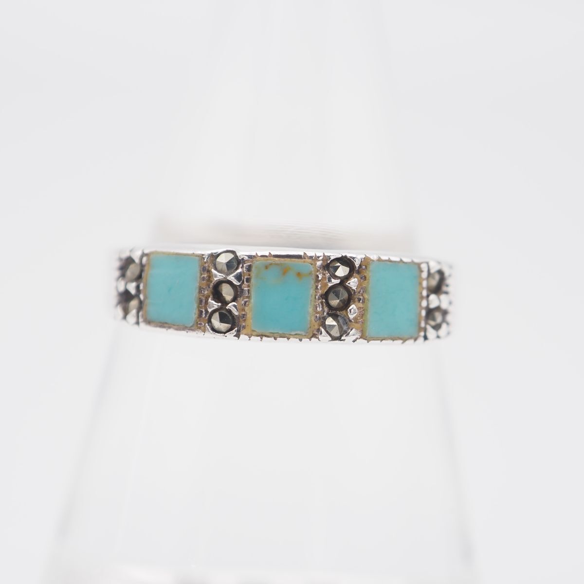 VINTAGE SILVER 925刻印 ターコイズ マーカサイト装飾 ピアス VINTAGE SILVER 925刻印 ターコイズ マーカサイト装飾 ピアス アクセサリー