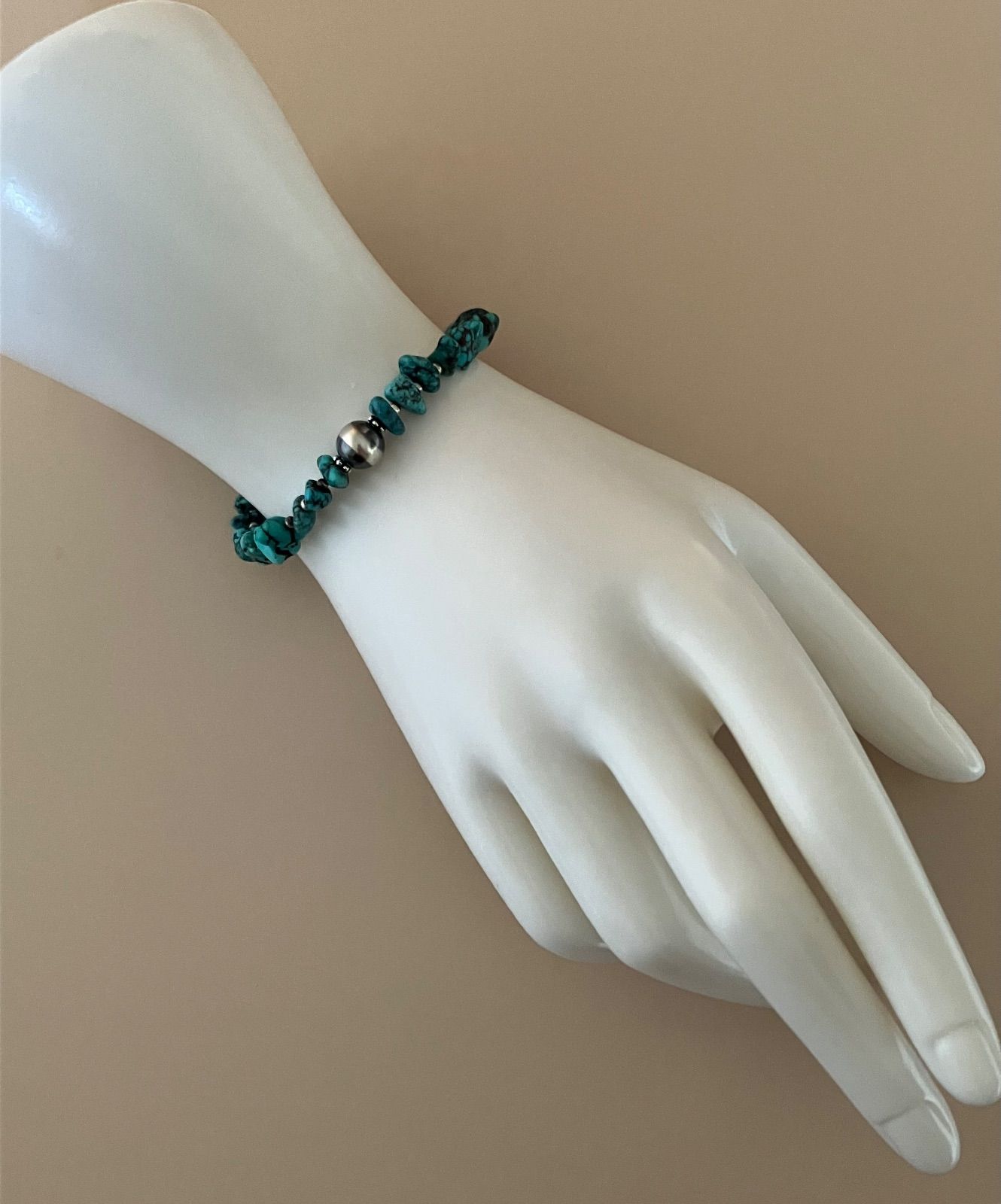 silver925ナバホパール×天然ターコイズのブレスレット 19cmメンズ ru