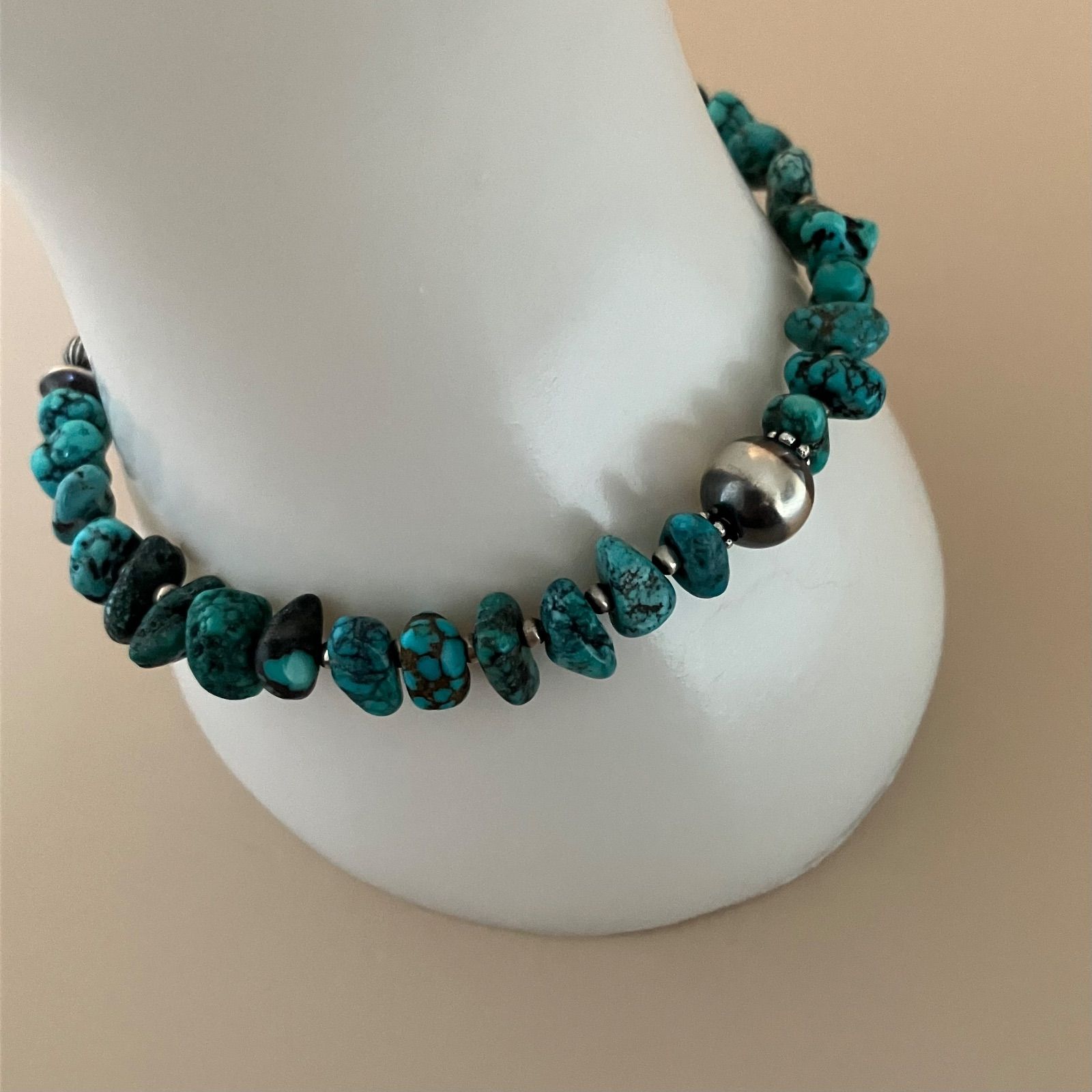 ナバホパール×天然ターコイズのブレスレット19cm ナバホパール×天然ターコイズのブレスレット19.3cm