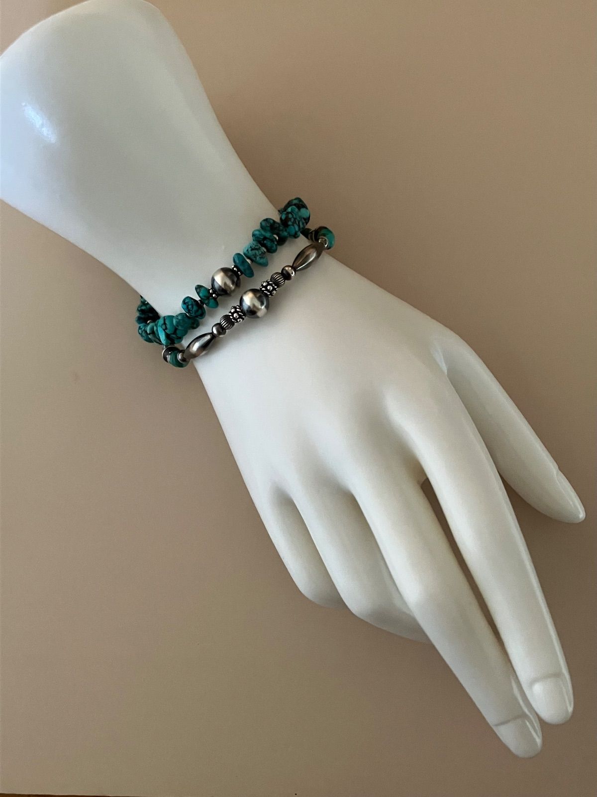 silver925ナバホパール×天然ターコイズのブレスレット 19cmメンズ ru