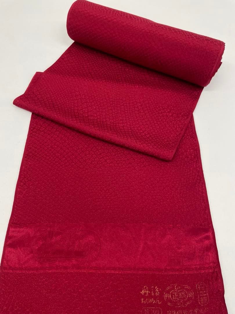 色無地 ふくれ織 紋意匠 着尺 朱・緋色 正絹 反物 T9197 - メルカリ
