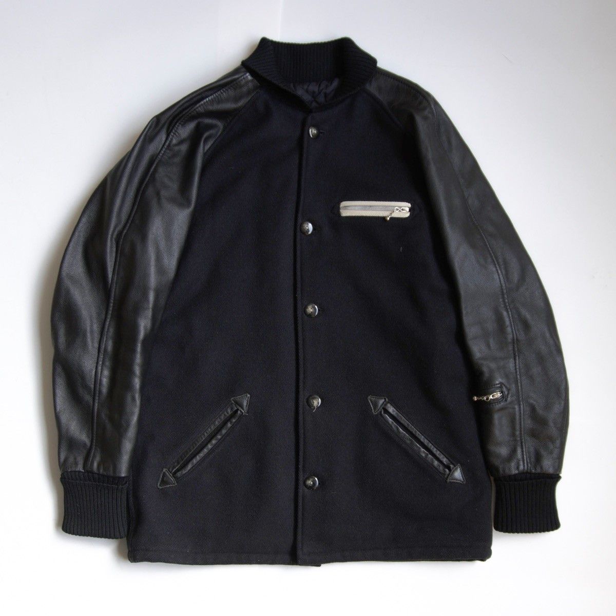 美品】SKOOKUM【メルトン×レザー スタジャン】38 スクーカム ブラック