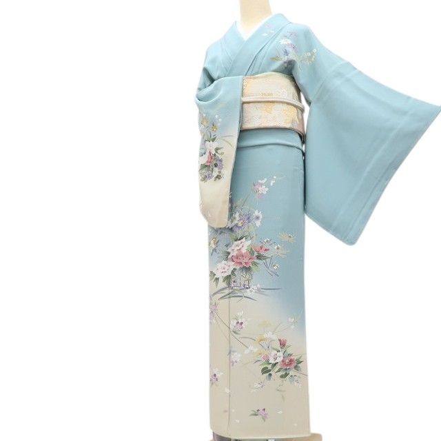 百華❀Y4262◇美品未着用 仕付け糸付 菊 桜 牡丹 椿 縫い一つ紋 手縫い
