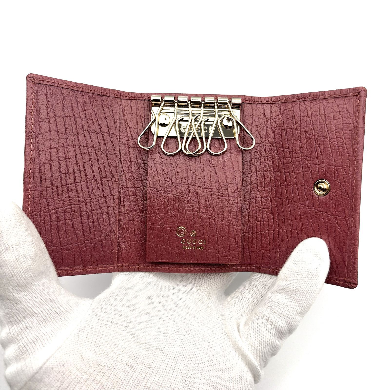 極美品 】GUCCI グッチ 6連キーケース 150402 レザー ピンクボルドー