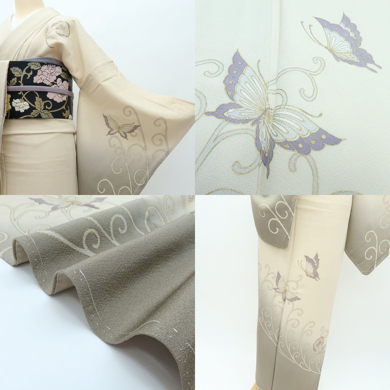 Y3938◇美品 正絹 仕付け糸付 手縫い仕立て 小紋 着物 百華❀Y4263◇美品未着用 村上一光落款 蝶 仕付け糸付 手縫い仕立て