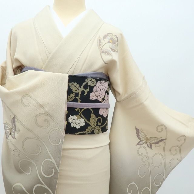 百華❀Y4263◇美品未着用 村上一光落款 蝶 仕付け糸付 手縫い仕立て