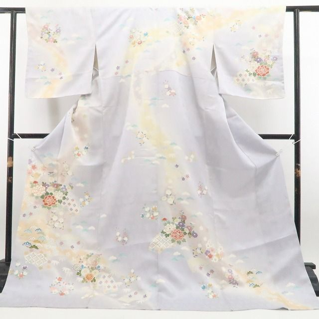 新品 単衣 金駒刺繍 お仕立て上がり品 着物 正絹 仕付け糸付 訪問着 6126 吉澤の友禅 十日町 訪問着 金駒 金彩 華紋 正絹 躾糸付き