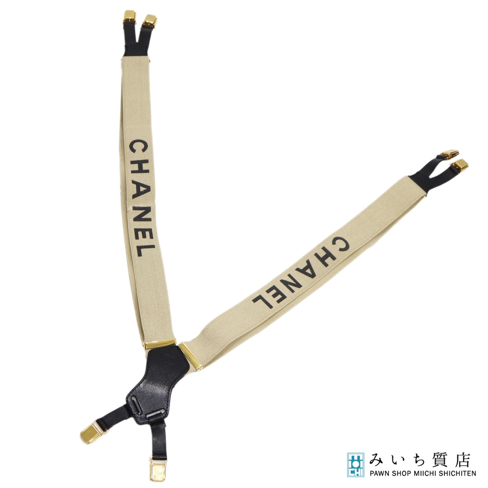 CHANEL シャネル サスペンダー ロゴ キャンバス ベージュ 服飾小物 箱