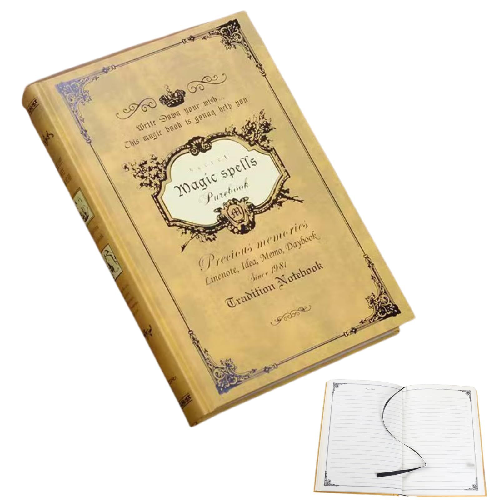 Akaaka アンティークノート A5 洋書 日記帳 横罫 160ページ 分厚い 魔