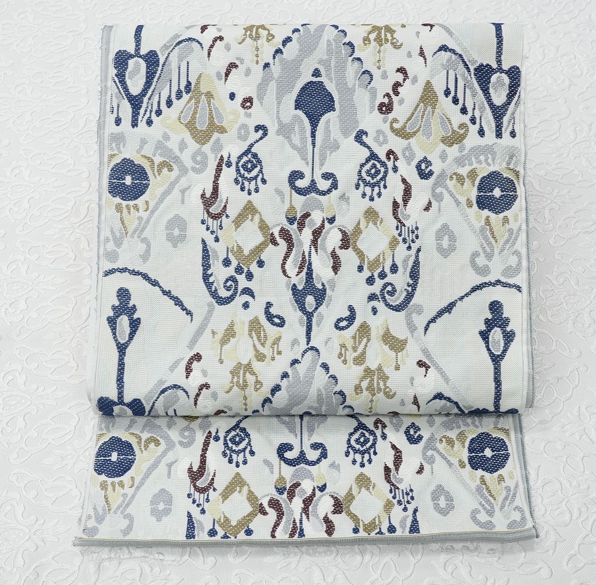 新品未仕立 西陣織 白綾苑大庭 単衣＆夏物 九寸名古屋帯 シャンデリア