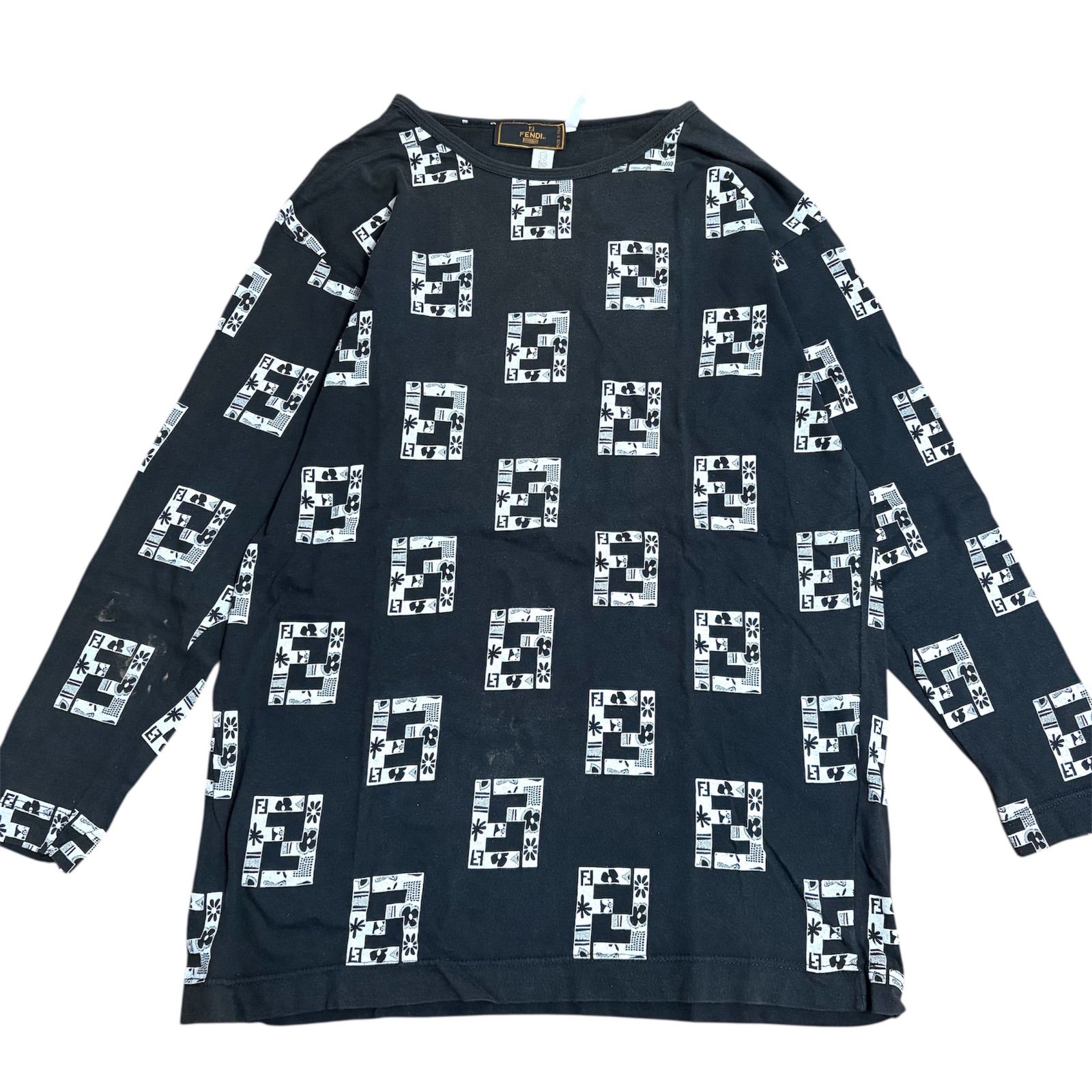 フェンディ ロンT 長袖Tシャツ 総柄 ブラック イタリア製 Mサイズ相当