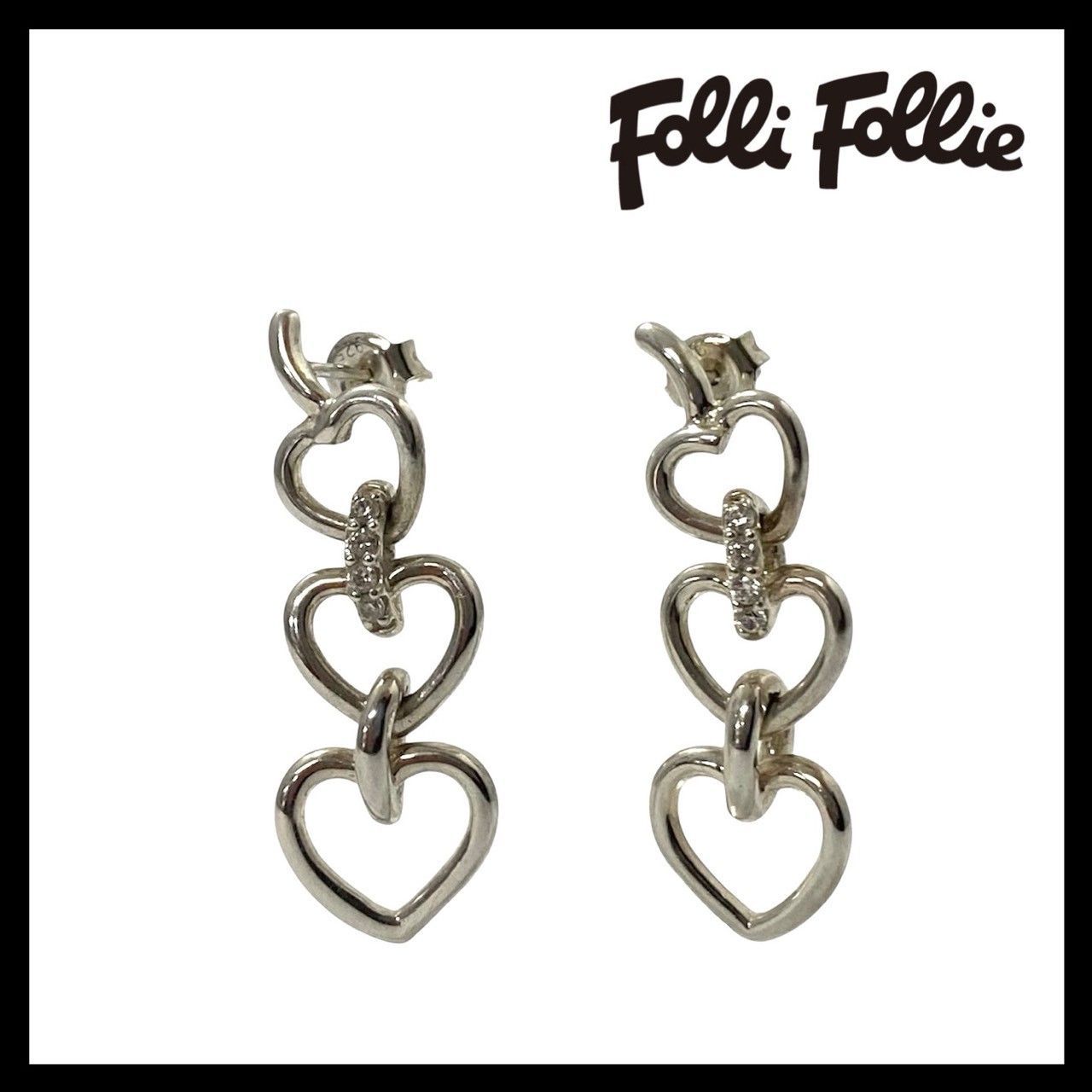 Y【Folli Follie】ハート 3連 ピアス SV925 SILVER/シルバー 総重量約