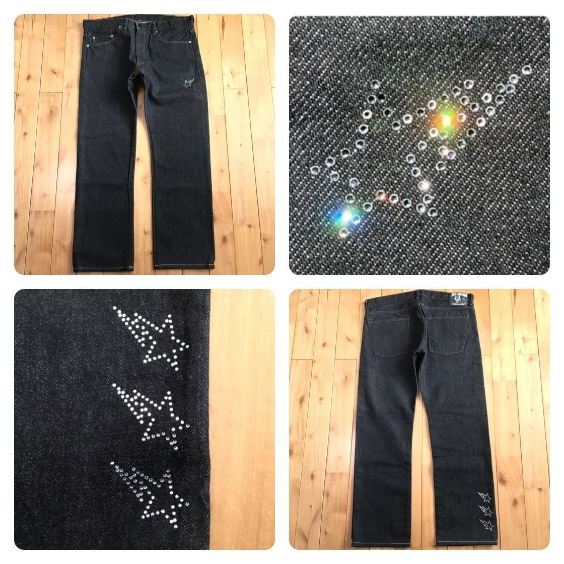 スワロフスキー BAPE STA Black デニム パンツ swarovski スワロフスキー BAPE STA Black Denim Pants Lサイズ a bathing ape