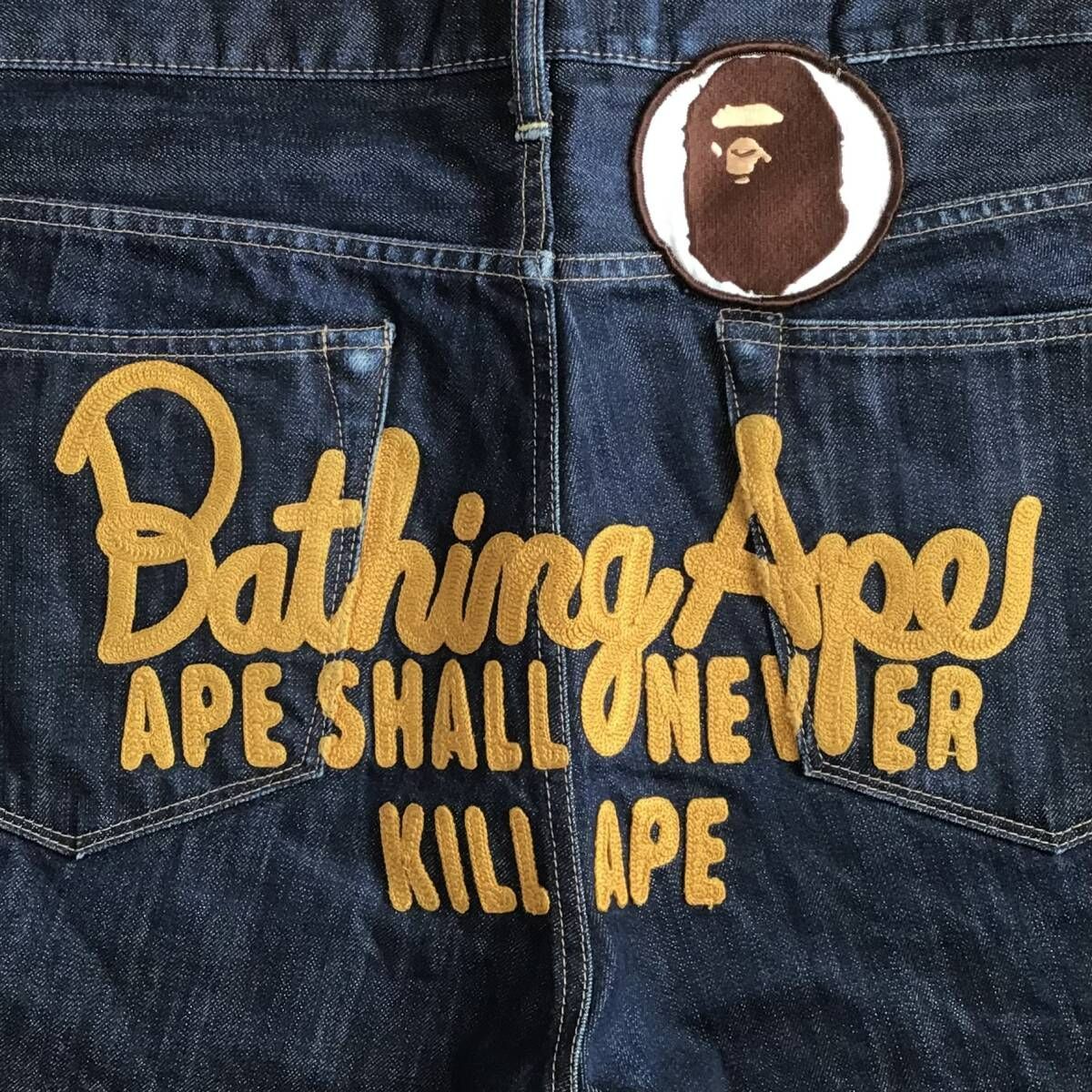 BAPE Champion 刺繍 デニム ハーフパンツ Mサイズ a bathing ape BAPE