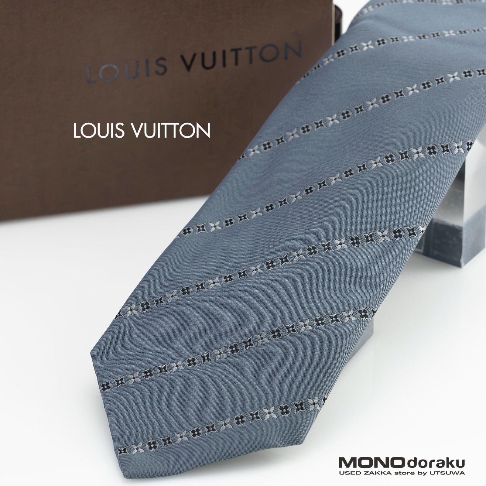 ルイヴィトン LOUIS VUITTON ネクタイ シルク100％ ブルーグレー