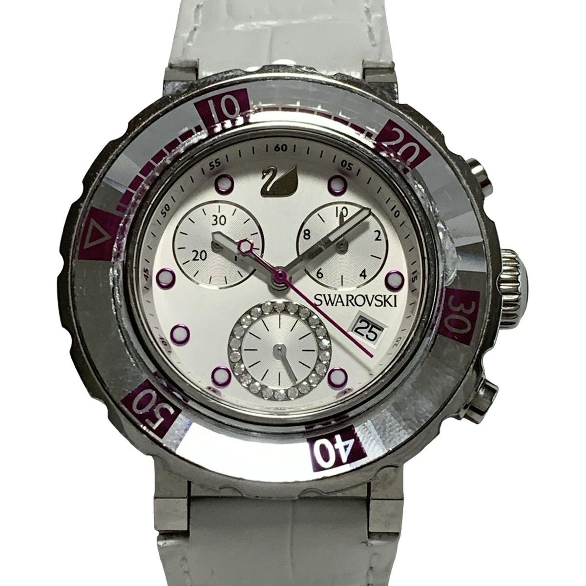 SWAROVSKI スワロフスキー 腕時計 クロノグラフ シルバー ホワイト 楽天市場】【中古】【ウォッチ】SWAROVSKI スワロフスキー クロノ