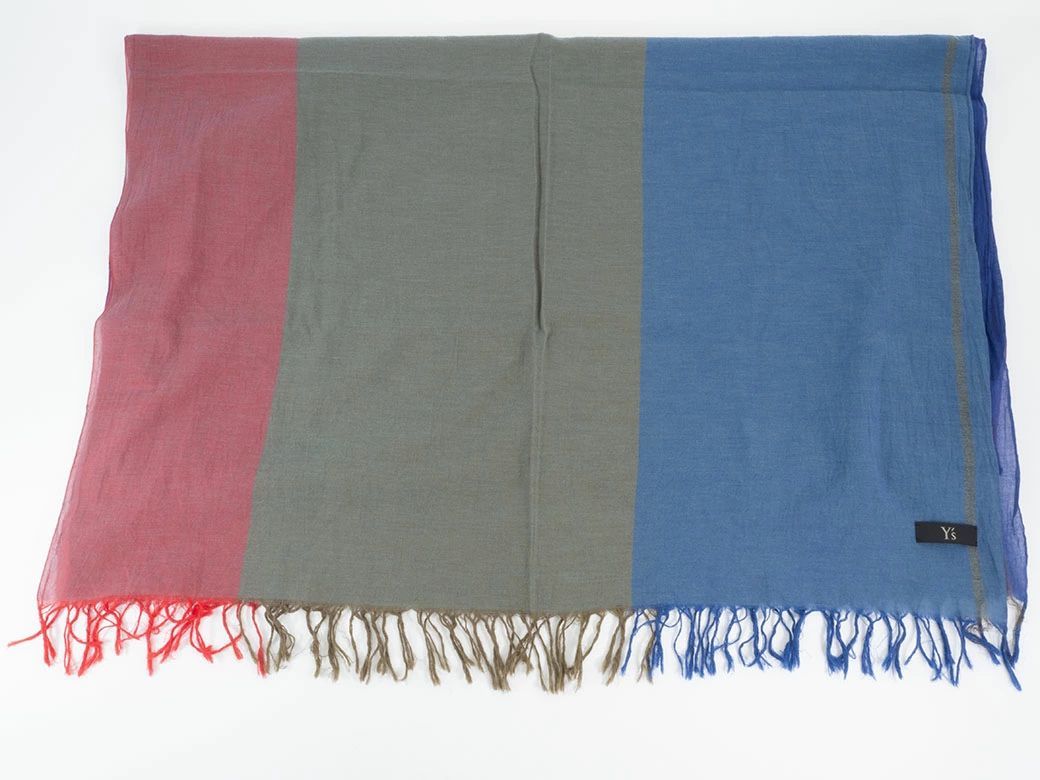 セール Y's ワイズ コットン ストール ショール ブルー系 マルチカラー