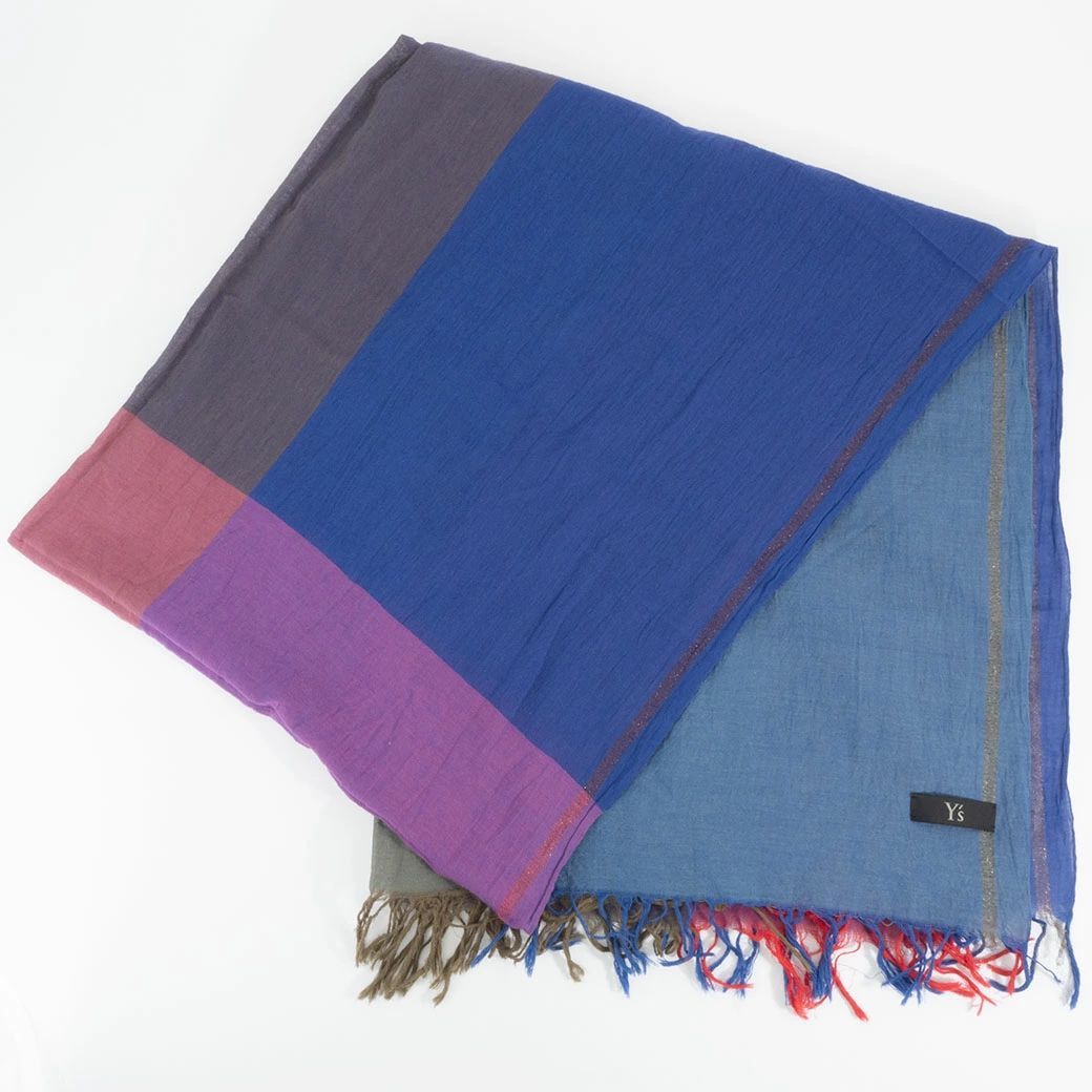セール Y's ワイズ コットン ストール ショール ブルー系 マルチカラー