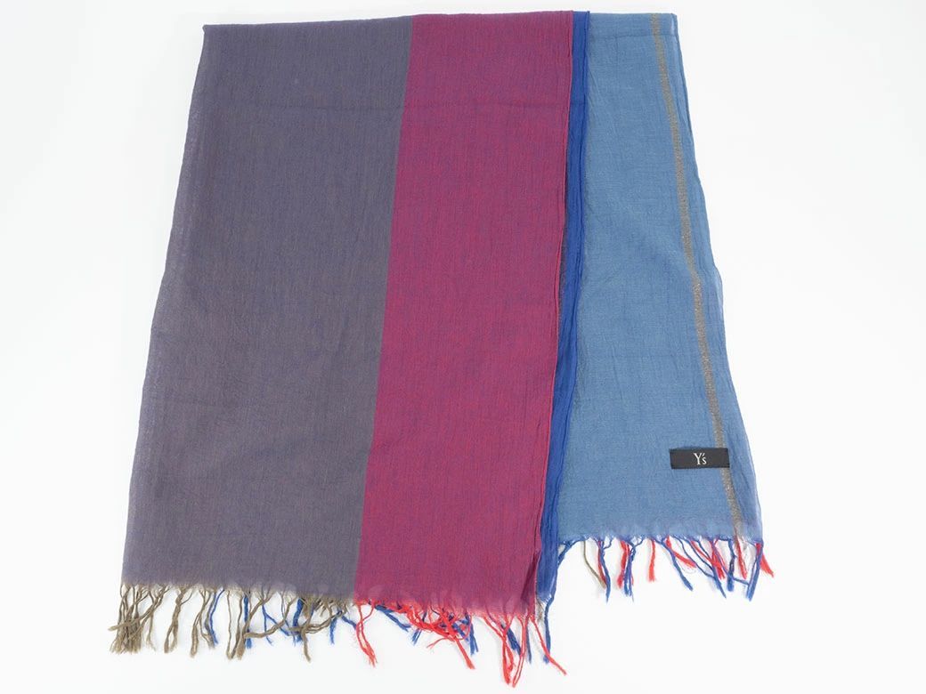 セール Y's ワイズ コットン ストール ショール ブルー系 マルチカラー