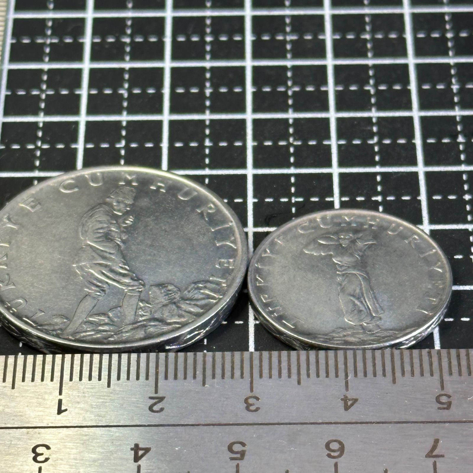 海外古銭2枚組】トルコ共和国 2½リラ・25クルシュ硬貨 農民人物像