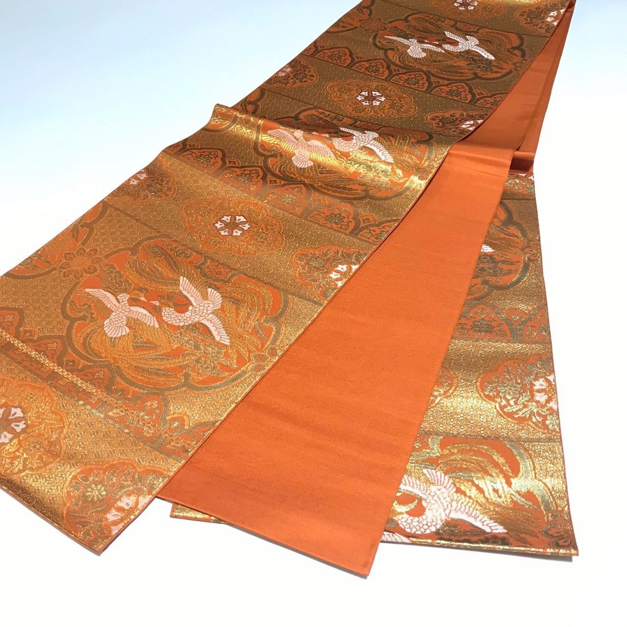 6332］袋帯 横段花菱鳳凰文様 金彩 六通 正絹 着物 フォーマル 金