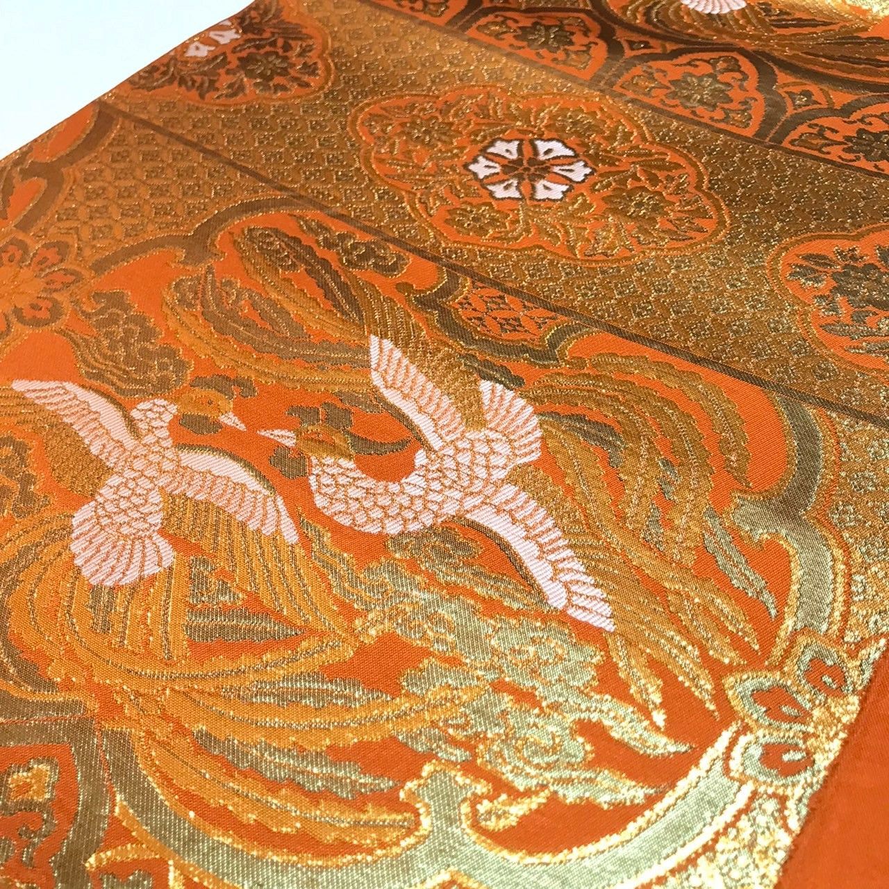 6332］袋帯 横段花菱鳳凰文様 金彩 六通 正絹 着物 フォーマル 金