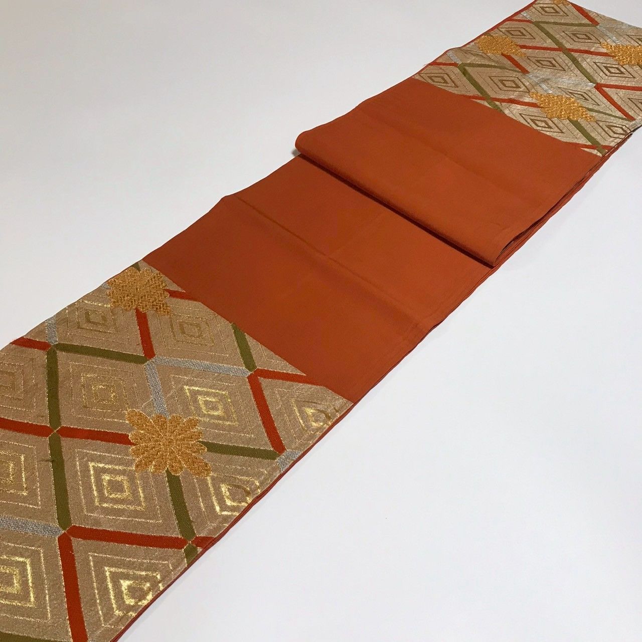 6334］袋帯 花菱繋ぎ文様 金糸 六通 正絹 着物 フォーマル 金 - メルカリ