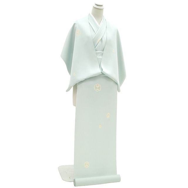 新品】 小紋 着物 着尺 反物 正絹 京友禅 染め柄 手染め 薄水色 華文