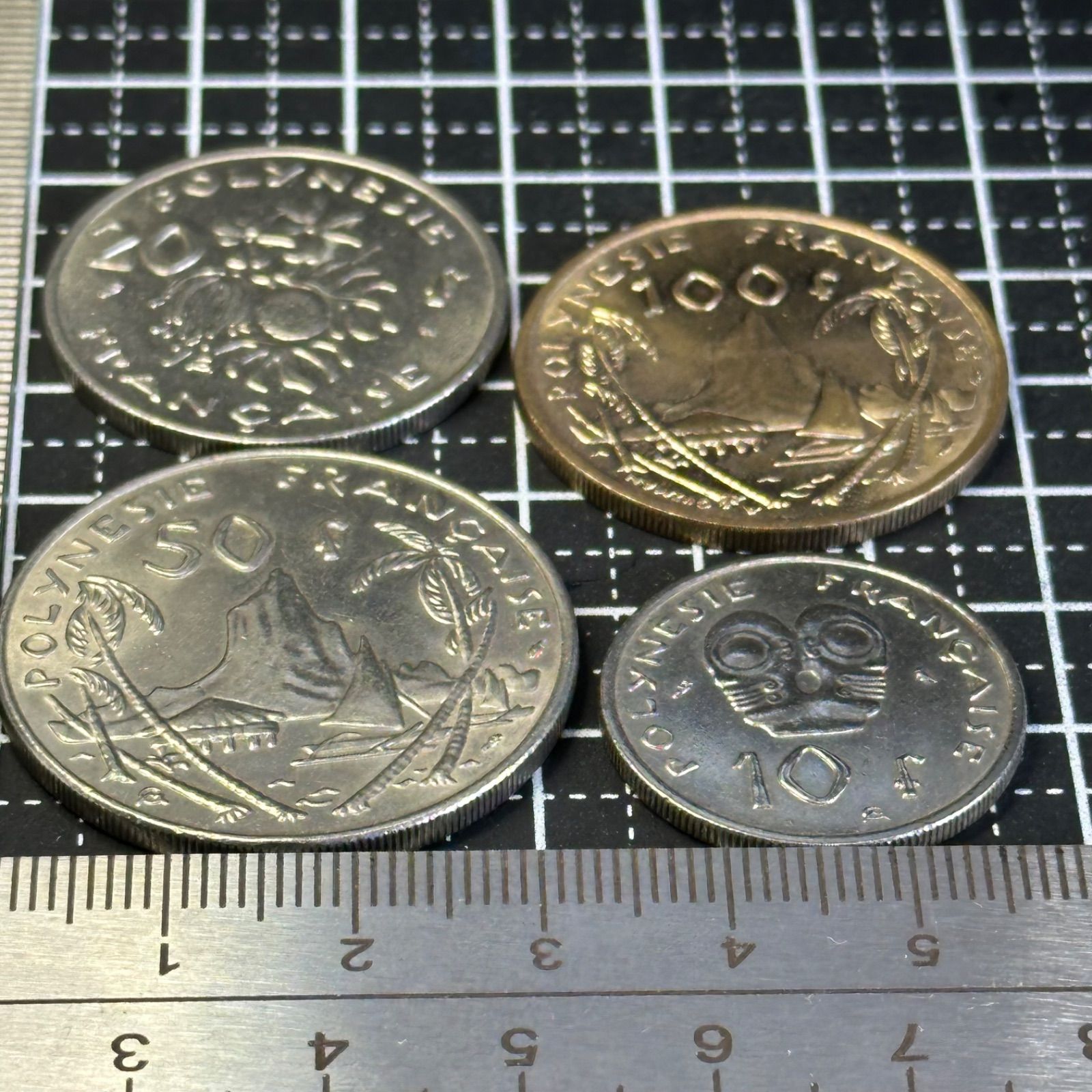 海外古銭4枚組】1970年代 フランス領ポリネシア硬貨セット 10f・20f 