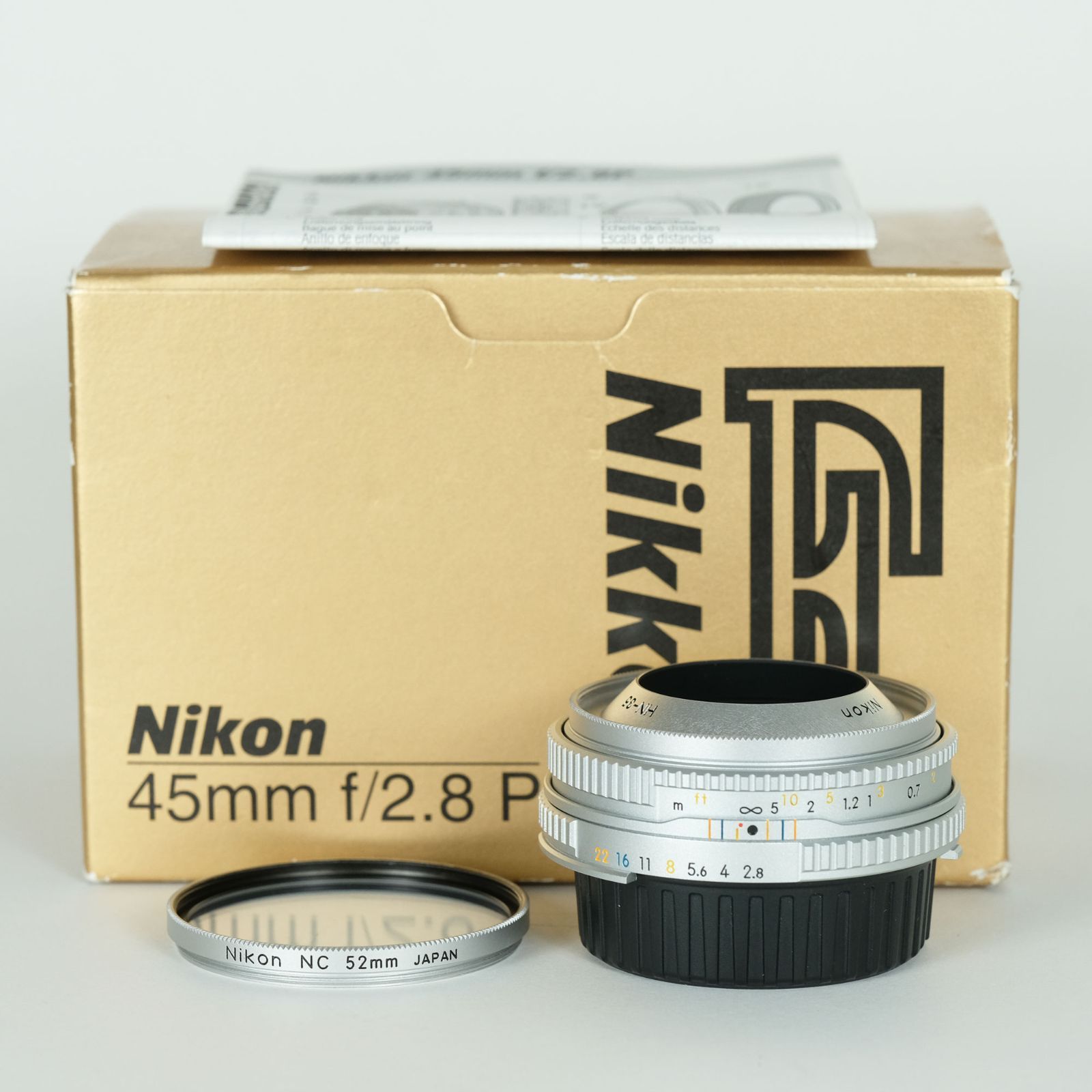 【箱付・極上品】Nikon Ai Nikkor 45mm F2.8P シルバー☆ 箱付・極上品】Nikon Ai Nikkor 45mm F2.8P シルバー☆ Ai Nikkor 45mm
