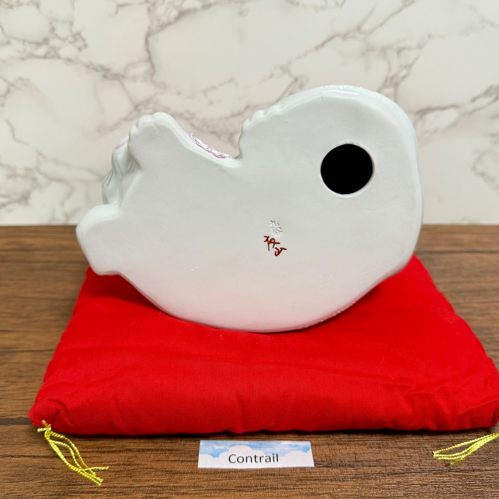 九谷焼】6号 眠り猫 花むらさき 座布団付き Kutani Ware Lucky Cat