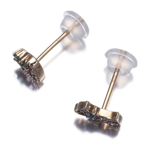 ポンテヴェキオ ピアス ピンク&グリーン&ホワイトサファイア CZ 苺 犬