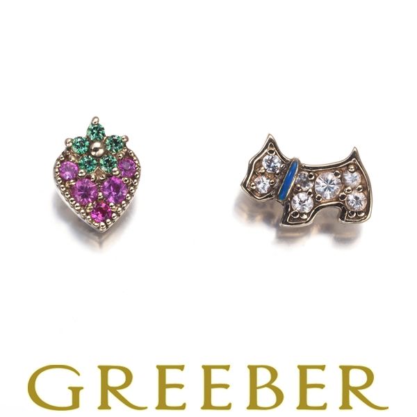 ポンテヴェキオ ピアス ピンク&グリーン&ホワイトサファイア CZ 苺 犬