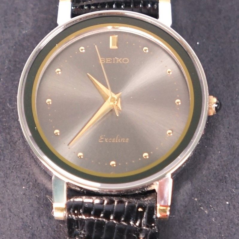稼働品】SEIKO EXCELINE 黒文字盤 新品ベルト 電池交換済 - メルカリ