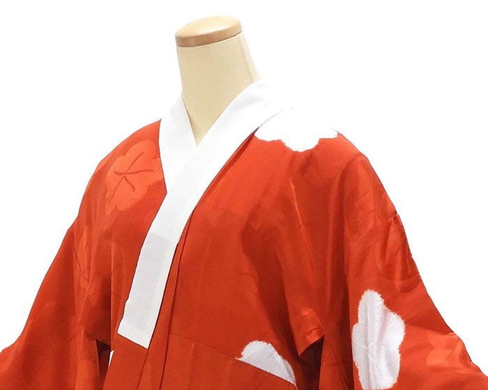 長襦袢 正絹 振袖用 絞り 赤 白梅 身丈132.5cm 裄丈65.5cm 良品