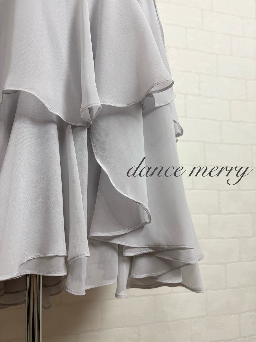 新品 社交ダンス スカート ラテン グレー 灰色 フリル パーティ 4606