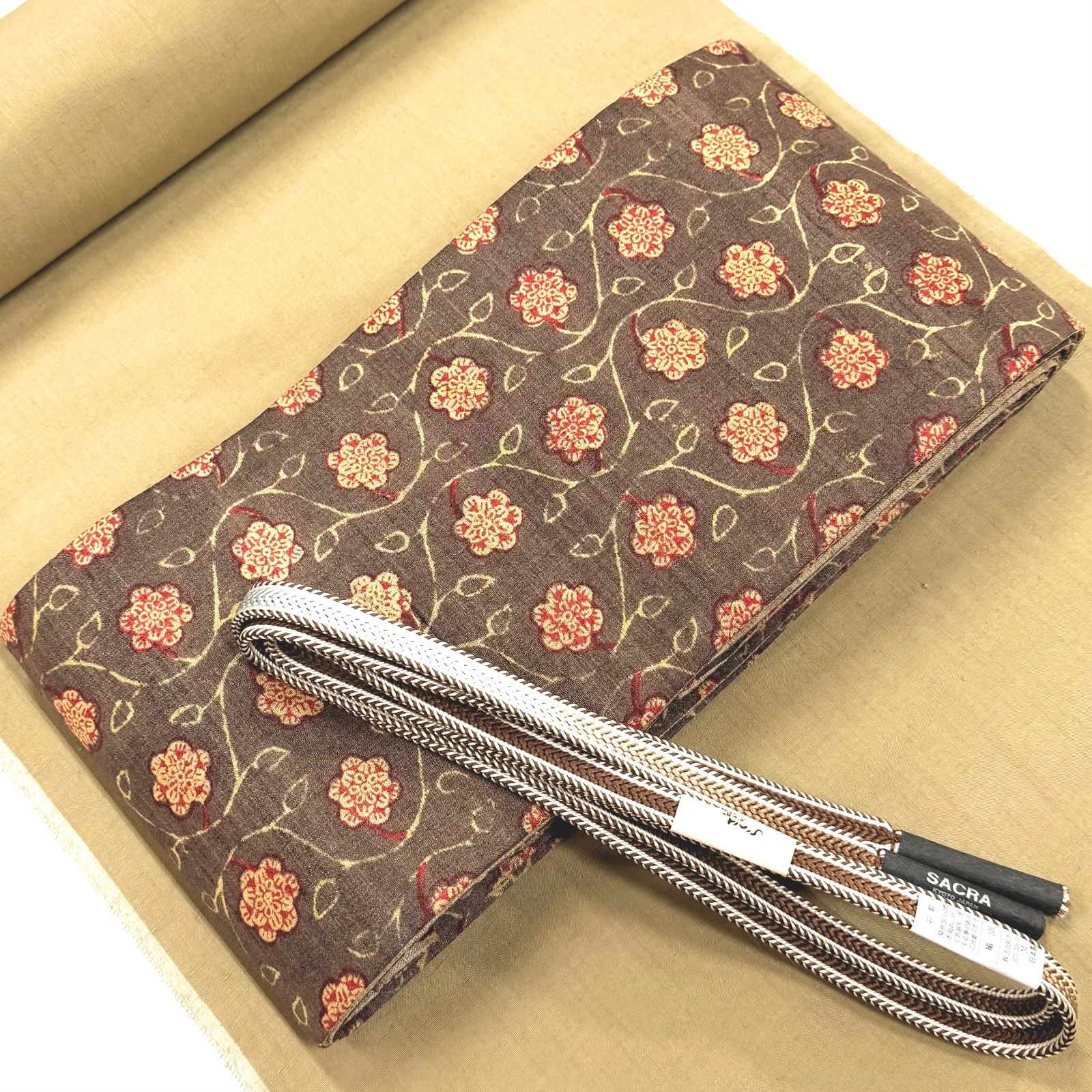 タッサーシルク 半幅帯 「凛」 木版染め 更紗柄 0303 - メルカリ