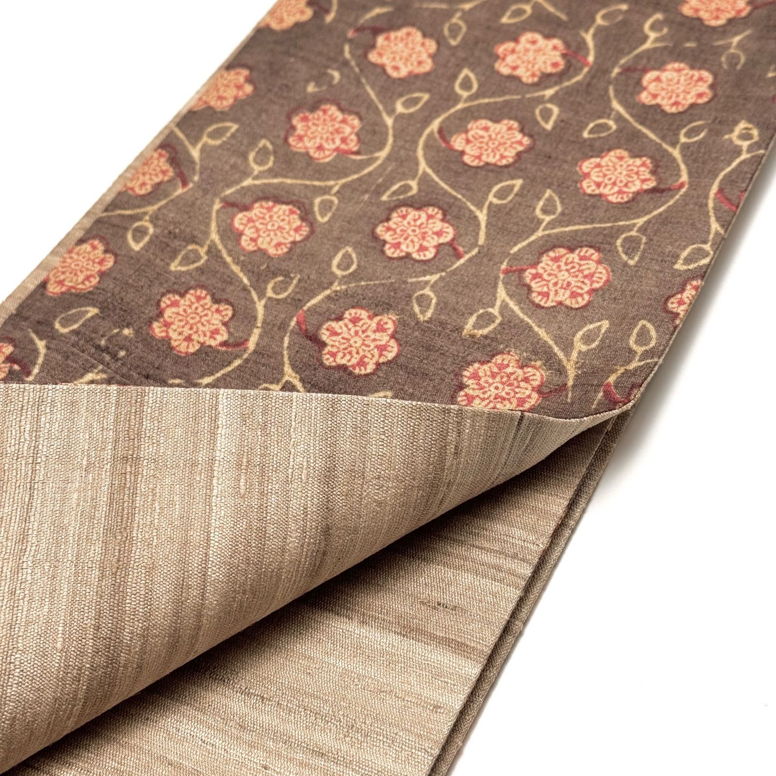 タッサーシルク　半幅帯　「凛」　木版染め　更紗柄　6538 タッサーシルク 半幅帯 「凛」 木版染め 更紗柄 0303 - メルカリ