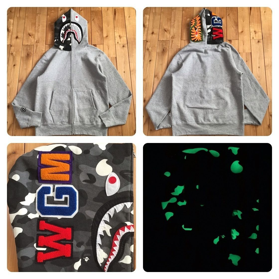 BAPE シティカモ シャークパーカー 蓄光 M 灰色 ☆蓄光☆ City Camo シャーク パーカー Lサイズ shark full zip hoodie