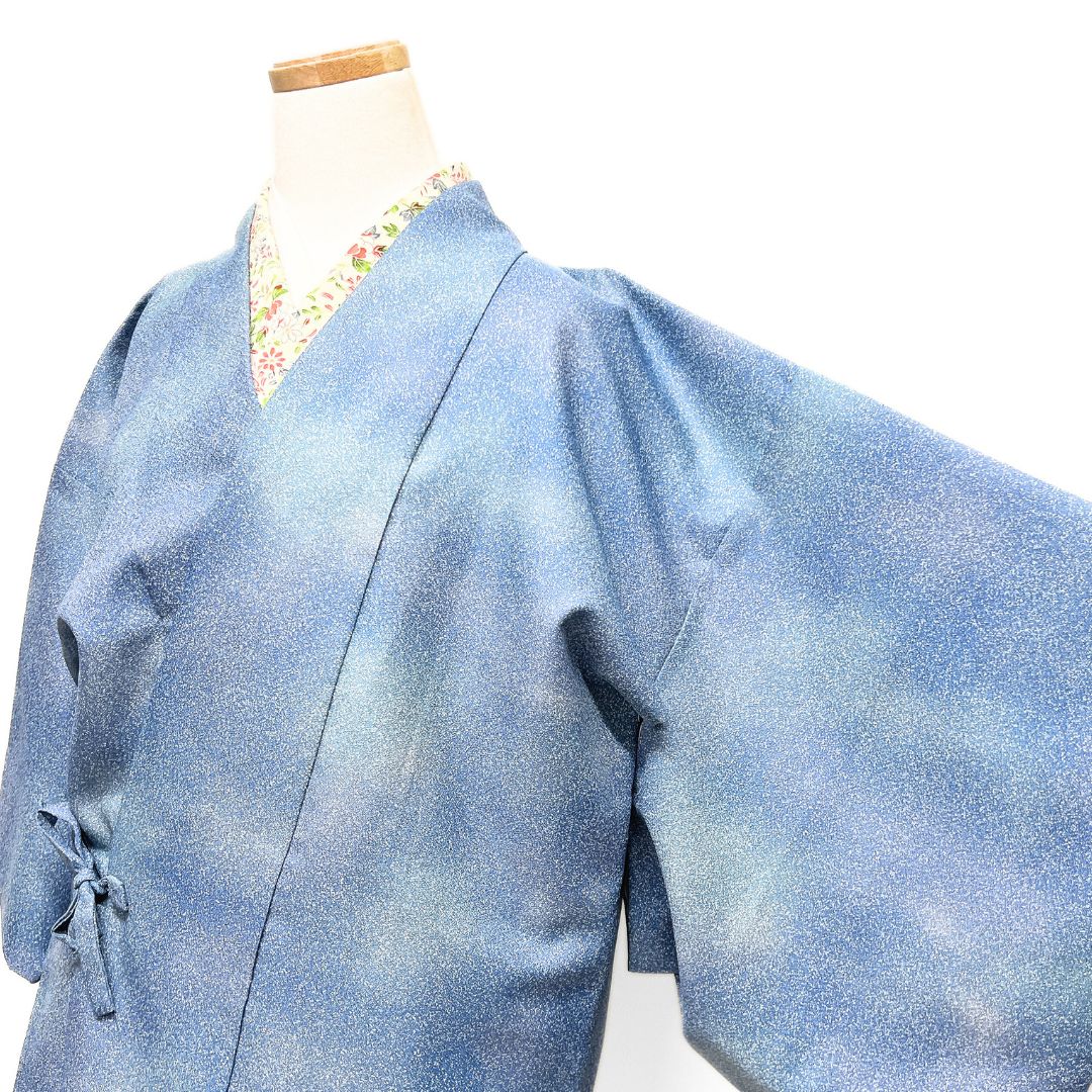 道中着 洗える着物 たたき染 ぼかし染 ブルー 着物 124 b d ms