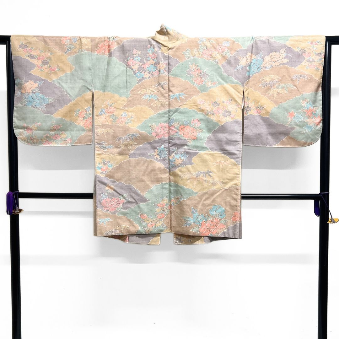 道中着 紬 雲取り 菊 竹 梅 楓 牡丹 着物 124 b d ms