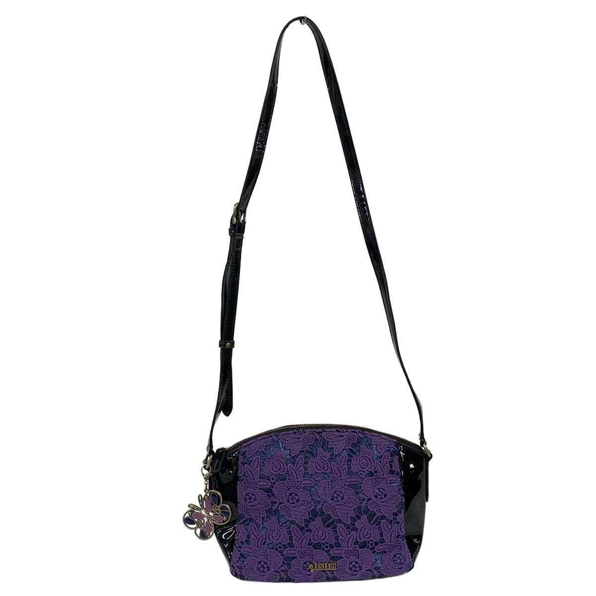 ANNA SUI(アナスイ) ショルダーバッグ - パープル×黒 レース レザー