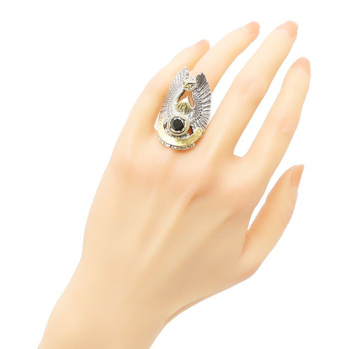 あるじゃん　イーグルリング　Ｋ18星形チャーム　シルバーオブシディアン AG FACTORY あるじゃん イーグルモチーフ リング 23号 28.5g