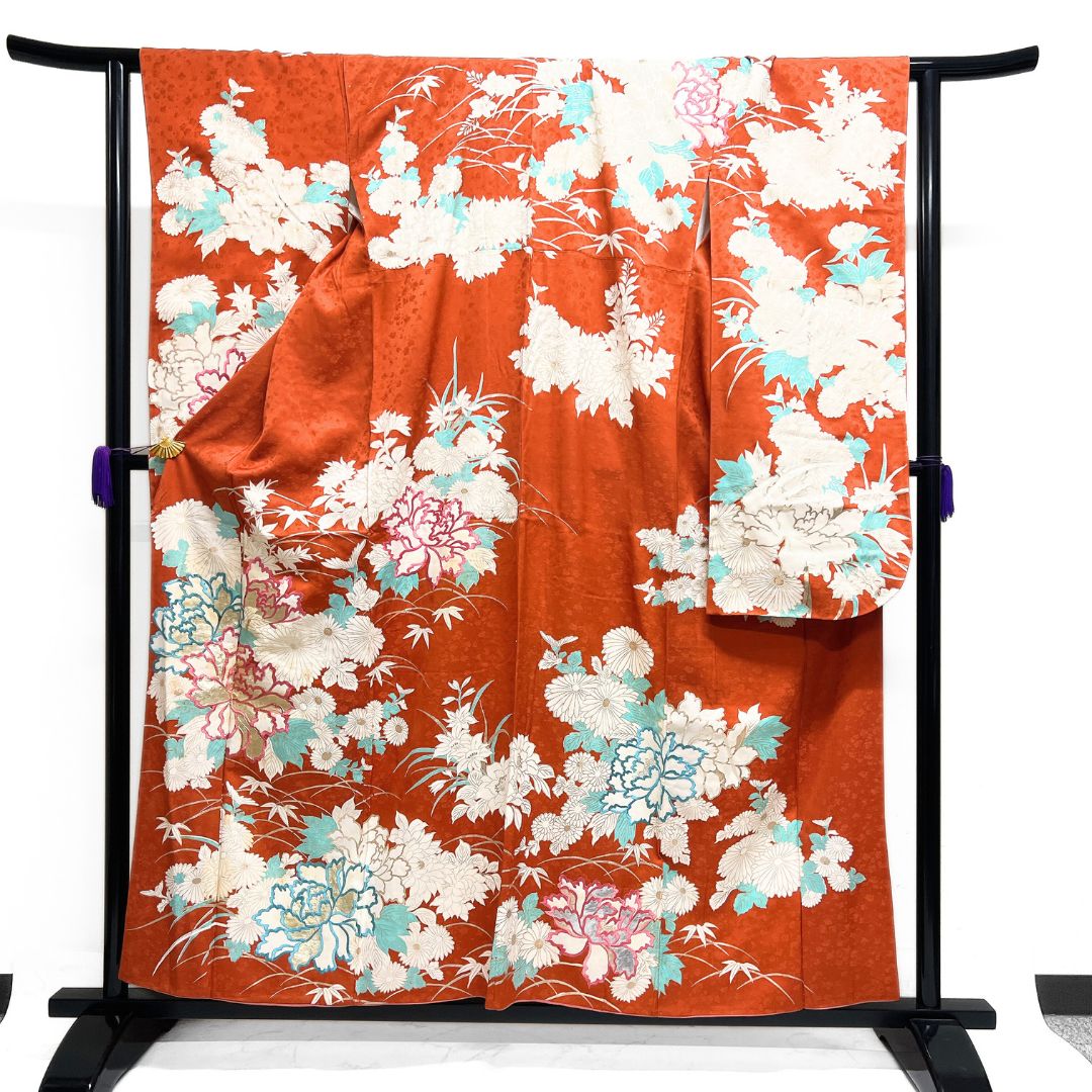 セミアンティーク 振袖 金駒刺繍 刺繍 牡丹 晴れの日 着物 124b d ms