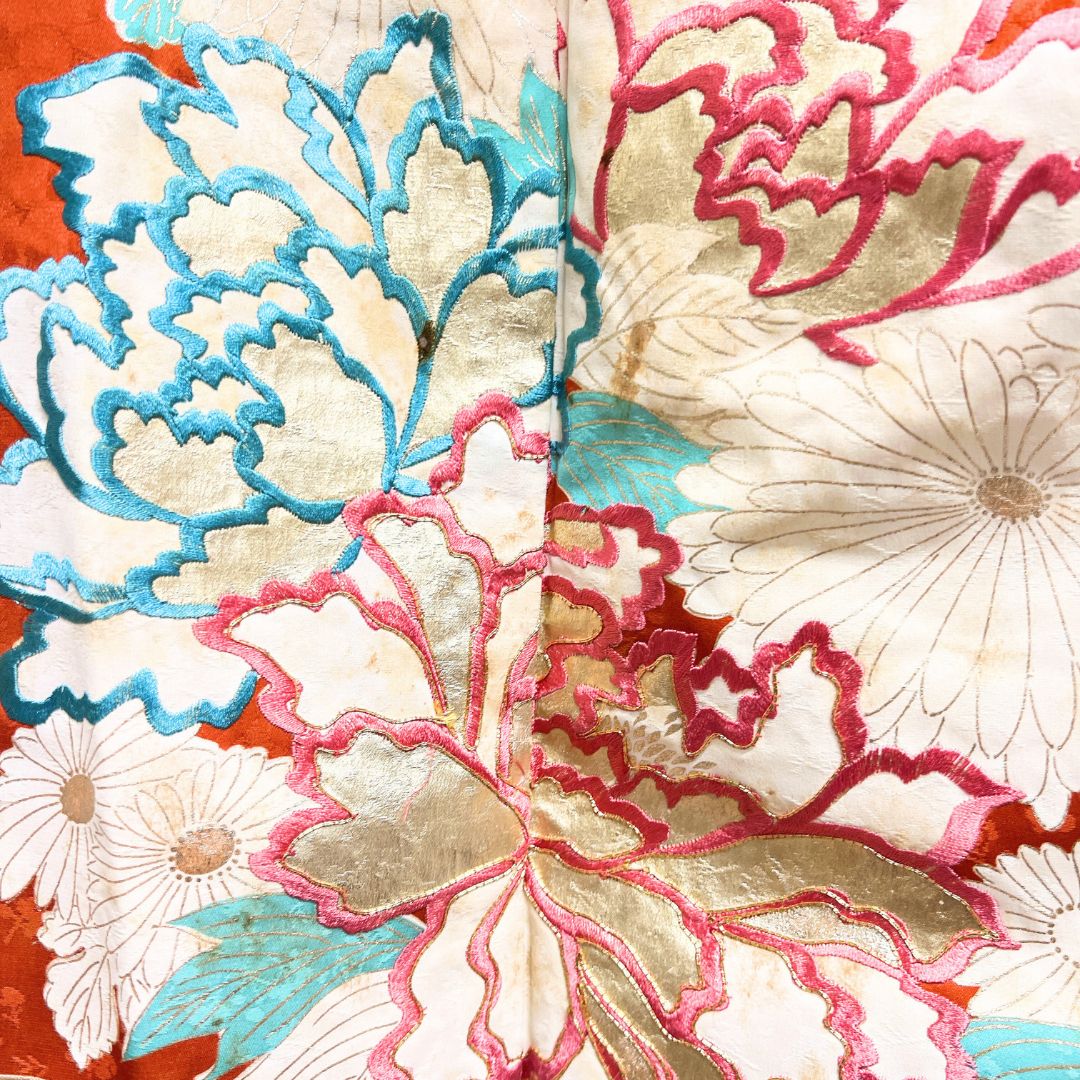 セミアンティーク 振袖 金駒刺繍 刺繍 牡丹 晴れの日 着物 124b d ms 
