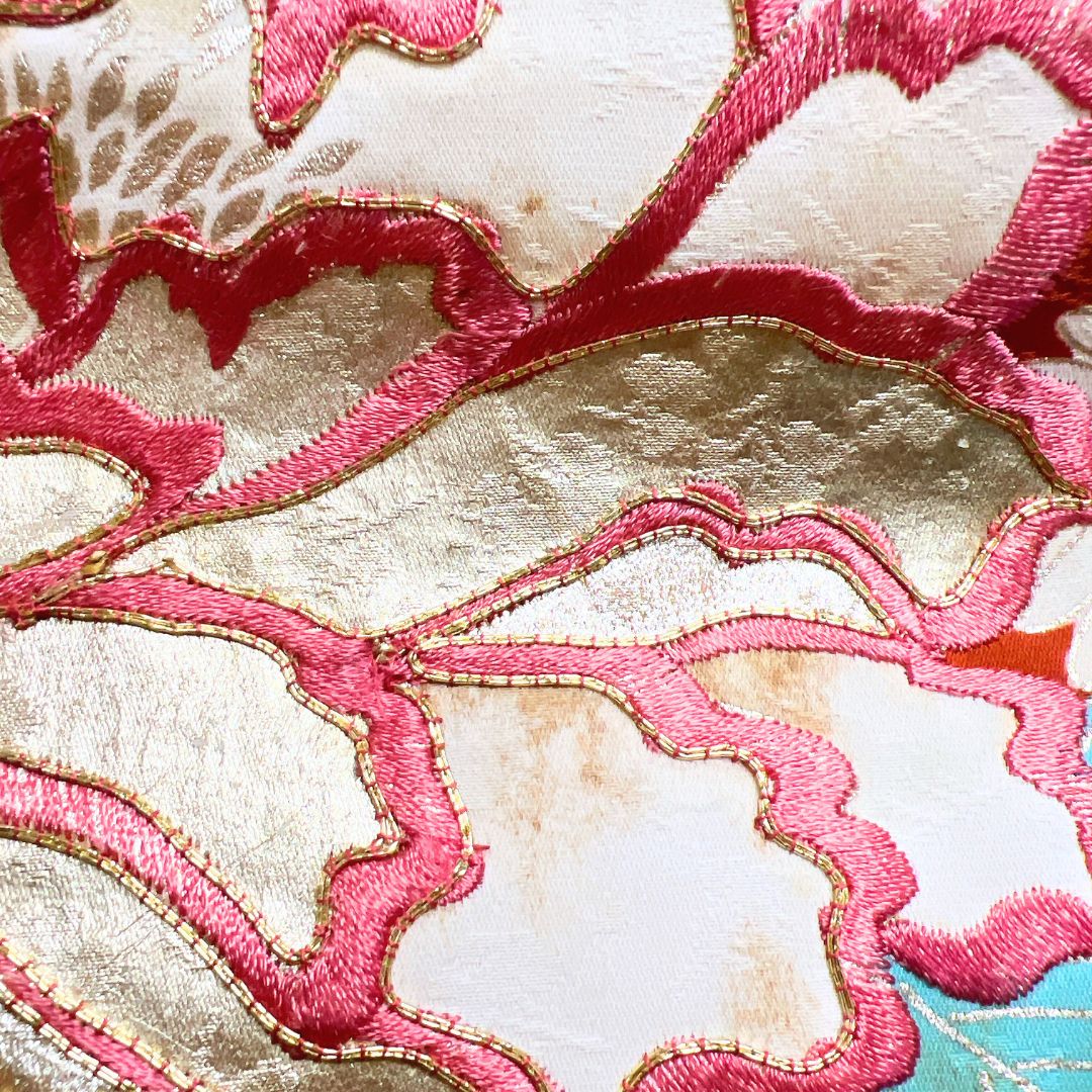 セミアンティーク 振袖 金駒刺繍 刺繍 牡丹 晴れの日 着物 124b d ms 