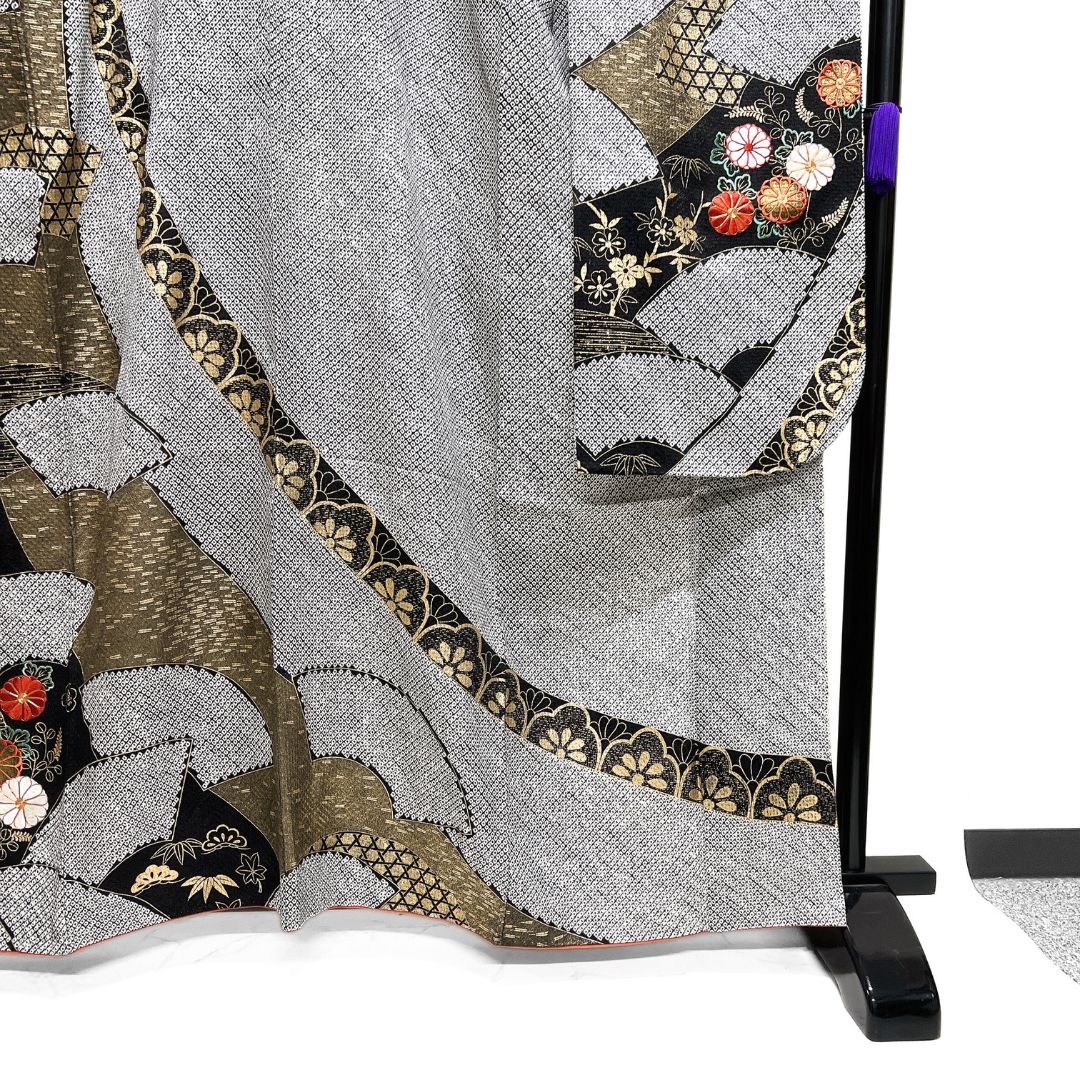 振袖 金駒刺繍 金彩 南天 百合 流水 紗綾形 成人式 着物 124b d ms 金