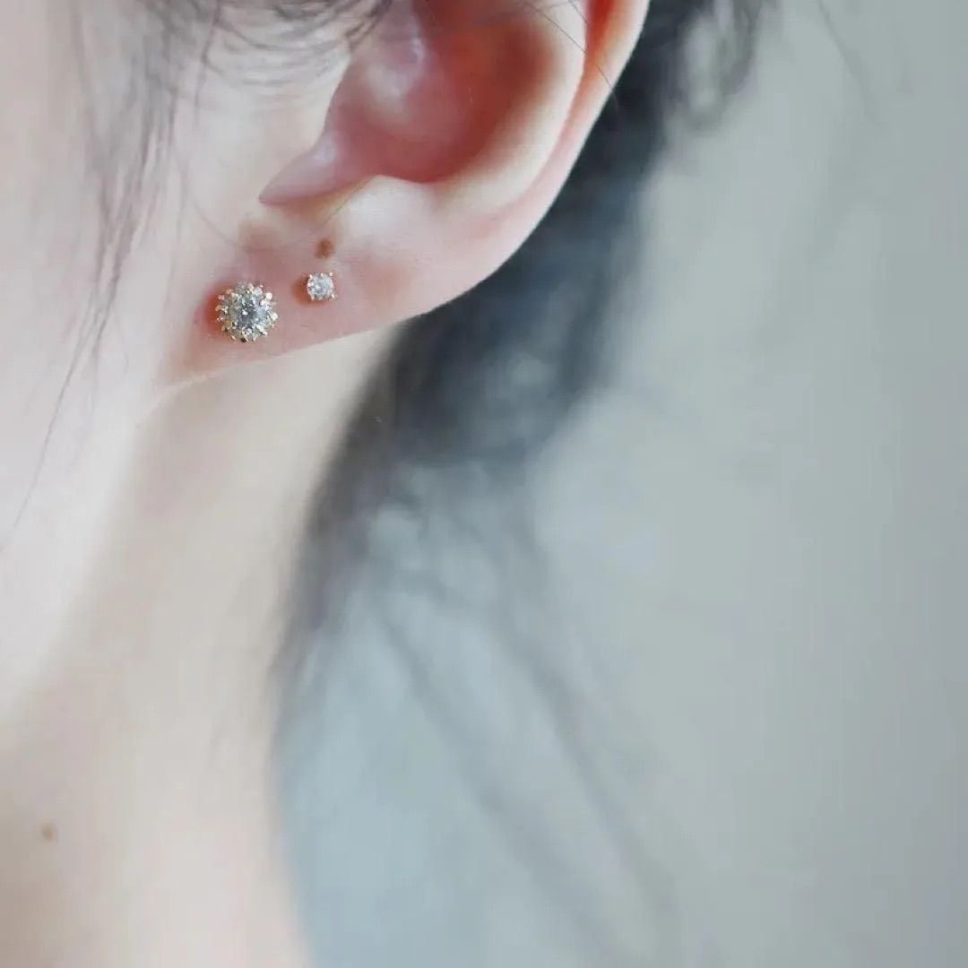 095P【エレガント】太陽モチーフ ダイヤピアス CZ S925 K14